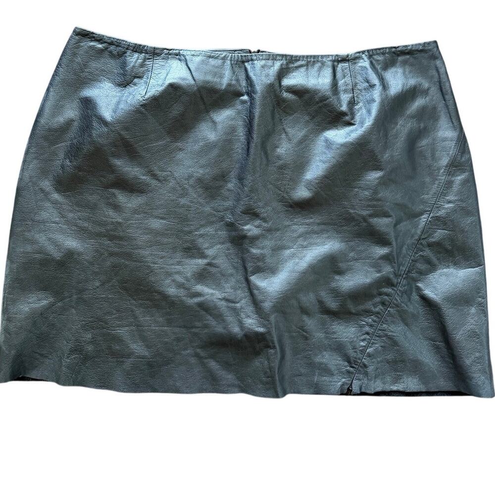 Vintage Y2K Black Leather Slit Zipper Mini Skirt Minimalist 90s Indie Biker